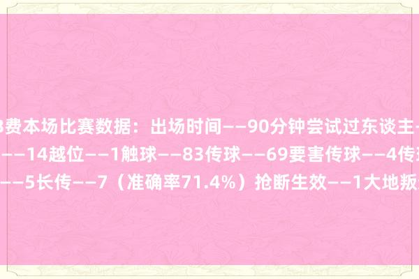 B费本场比赛数据:出场时间——90分钟尝试过东谈主——1(生效0)丢失球权——14越位——1触球——83传球——69要害传球——4传球生遵守——87%传中——5长传——7(准确率71.4%)抢断生效——1大地叛逆——5(生效3)争顶——3(生效0)被犯规——2媒体评分——7.2 体育录像/图片