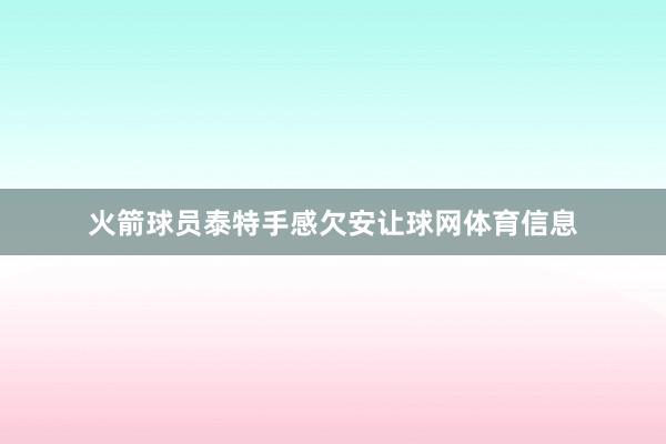 火箭球员泰特手感欠安让球网体育信息