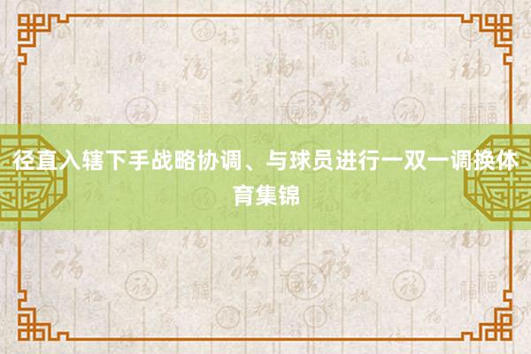 径直入辖下手战略协调、与球员进行一双一调换体育集锦